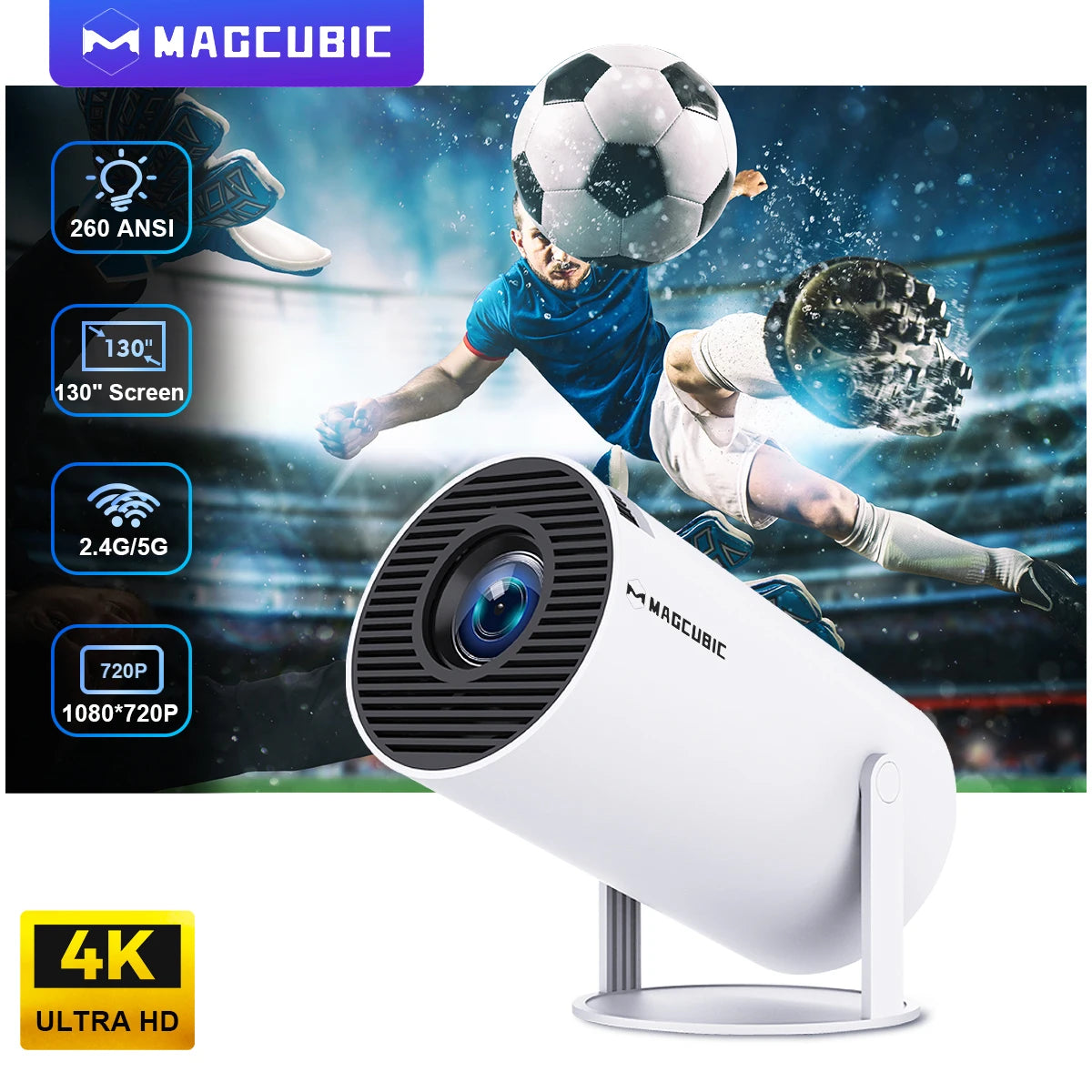 Magcubic 4K Android 11 Projector - 260 ANSI, Dual Wi-Fi, Bluetooth, Portable &amp; Flexible